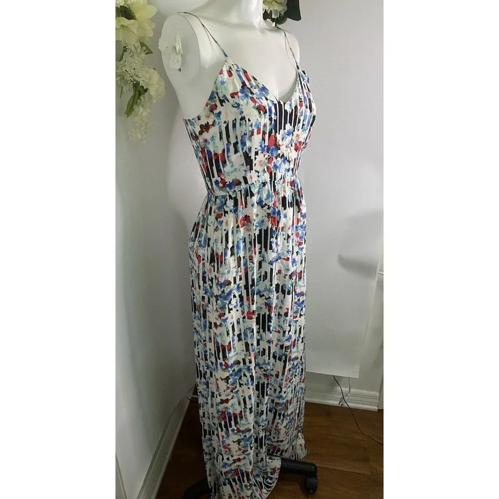 Parker Womens Silky Floral‎ Print Maxi Dress White Multi Size Extra Small EUC